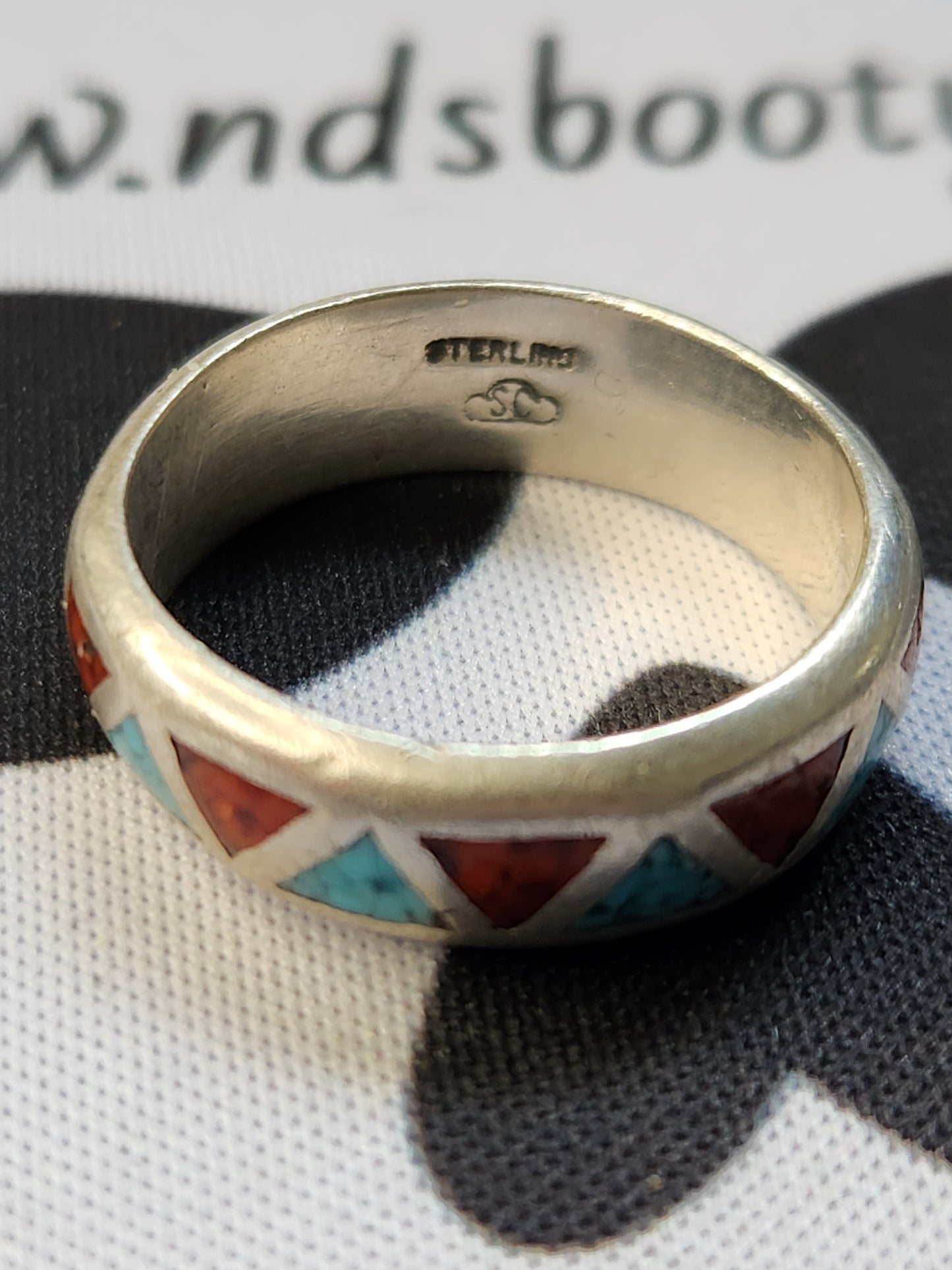 .925 Sterling Silver Turquoise Ring Sz 10.5 (signed)