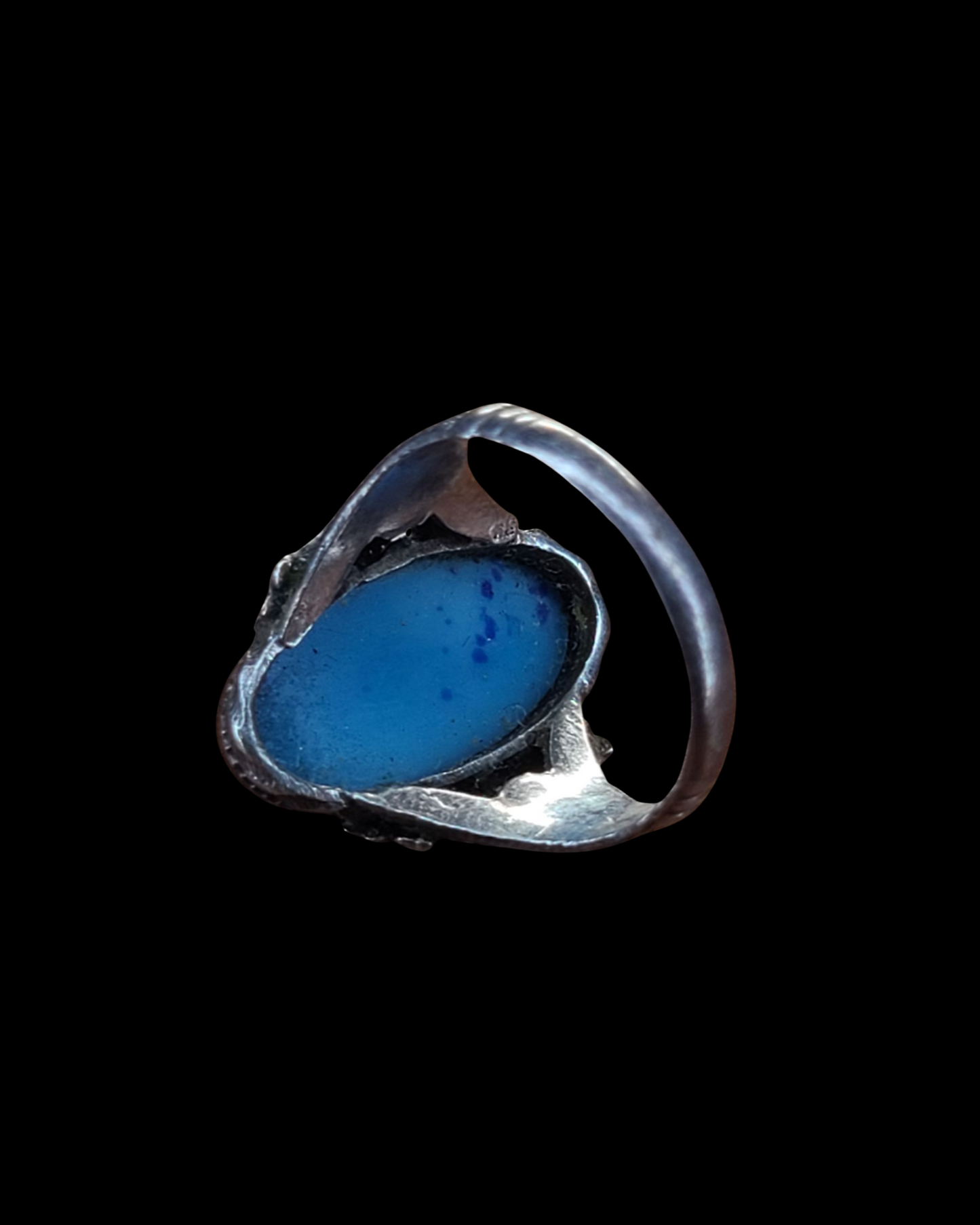 .925 Sterling Silver Vintage Ring Beautiful Blue w/ Flowers